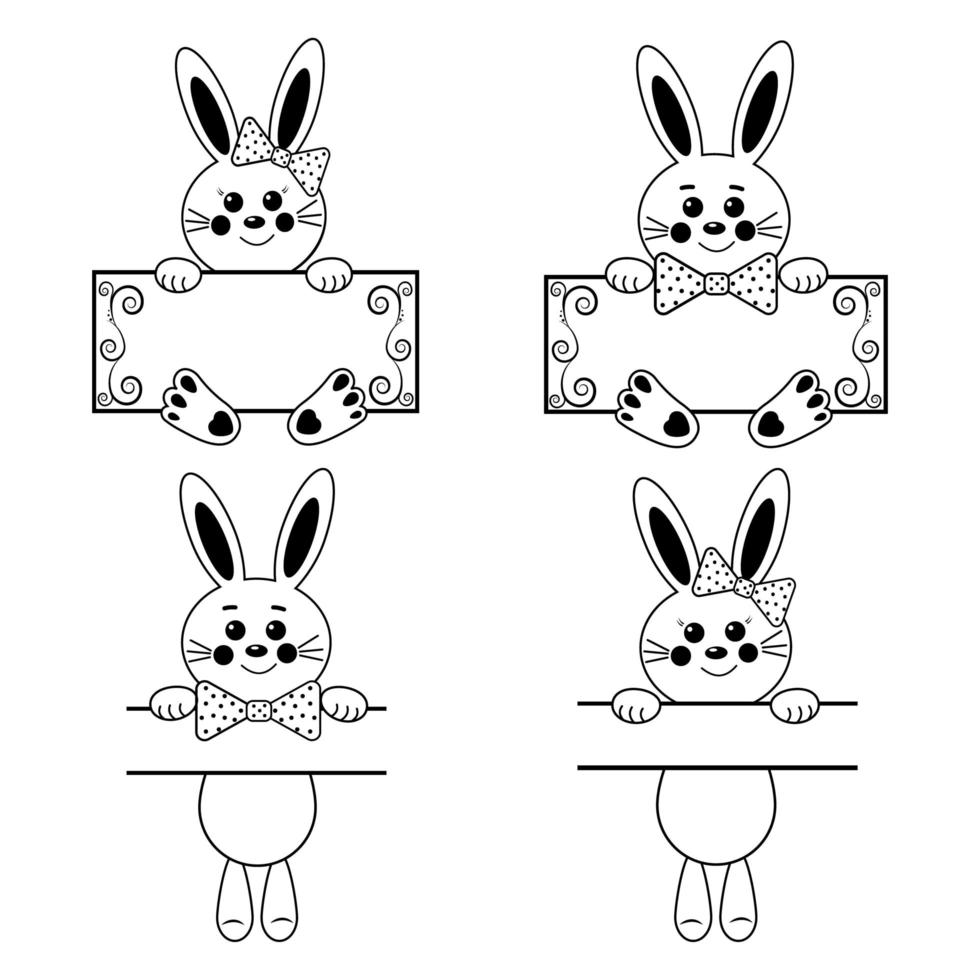 set di contorno monogramma coniglietti vettore