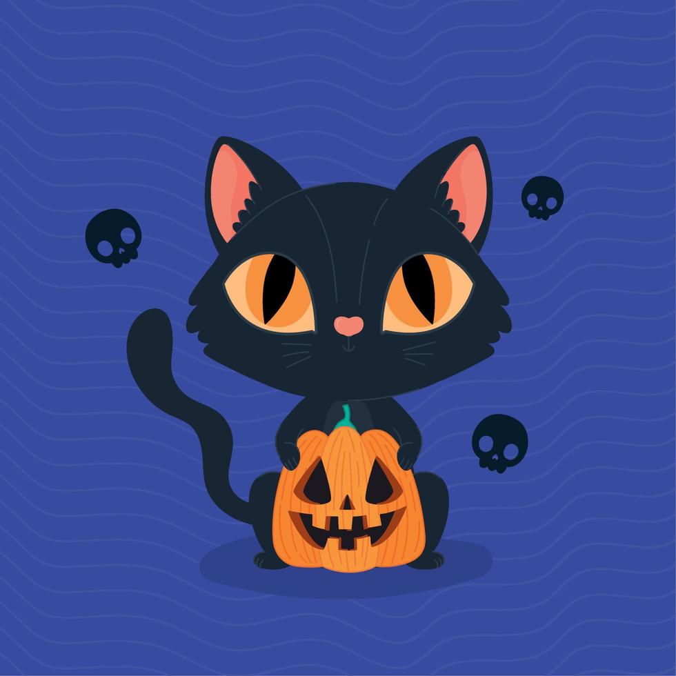 Halloween gatto con zucca vettore