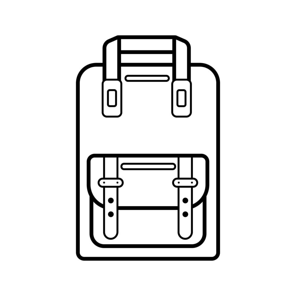 elegante zaino con uno grande tasca, semplice lineare icona isolato su bianca sfondo. di moda fricchettone zaino. distintivo, emblema, logo per applicazioni e siti web. vettore illustrazione