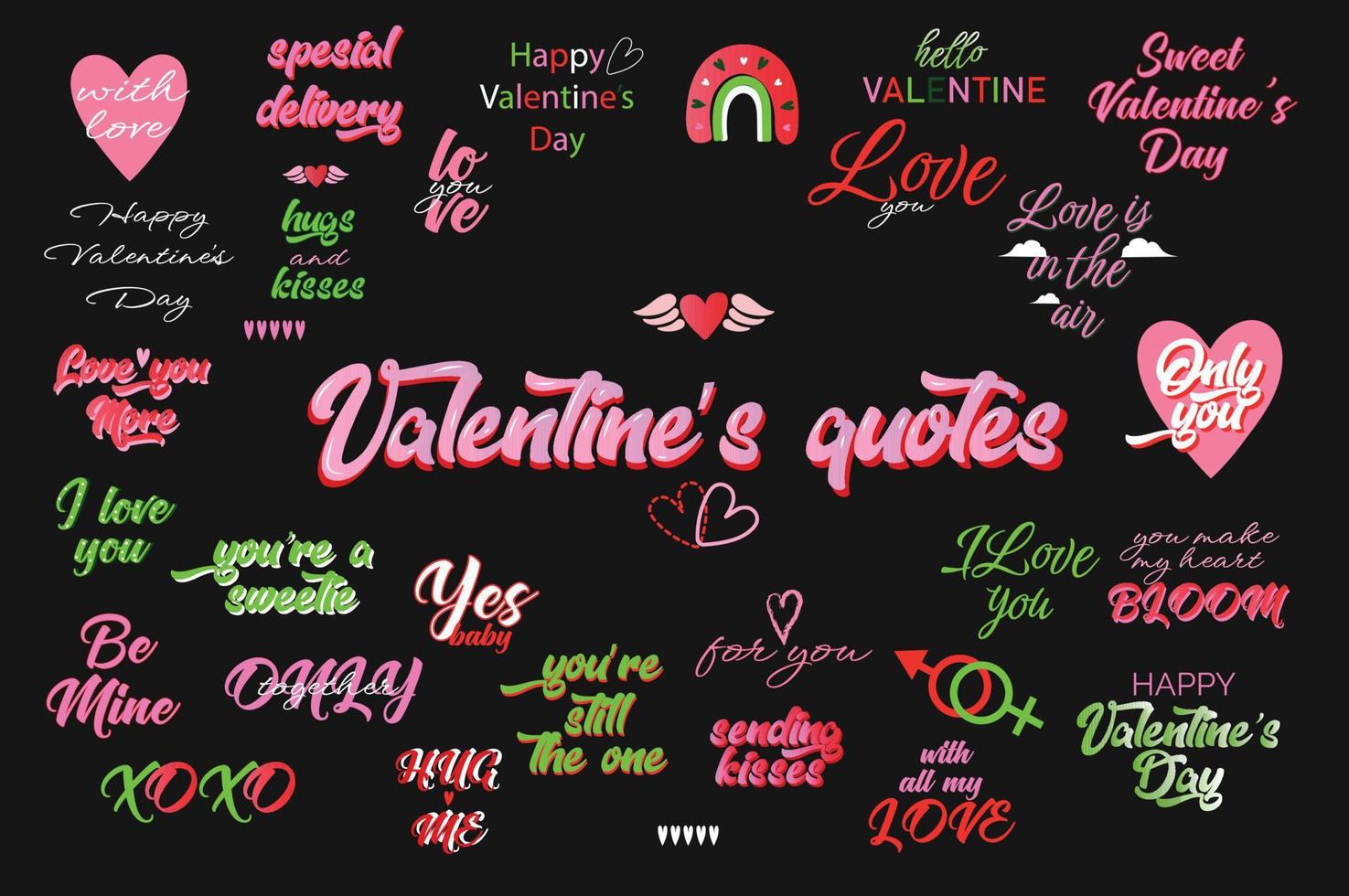 un' impostato di citazioni e illustrazioni per San Valentino giorno. cartone animato stile etichetta. vettore illustrazione.