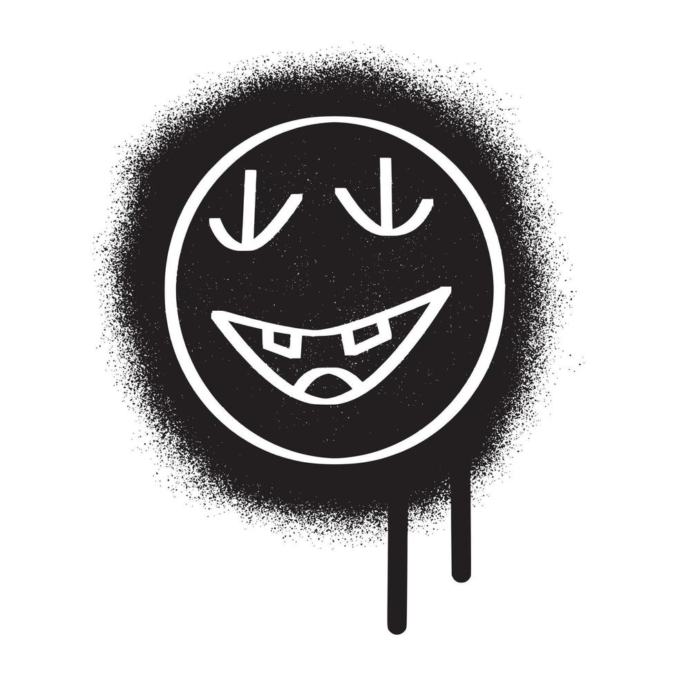 sorridente viso emoticon stampino graffiti con nero spray dipingere vettore