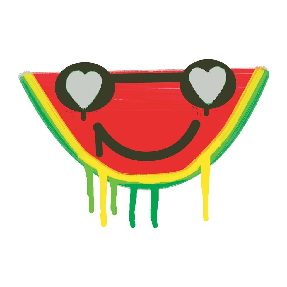 sorridente anguria fetta emoticon dipinto utilizzando un' colorato dipingere spazzola vettore