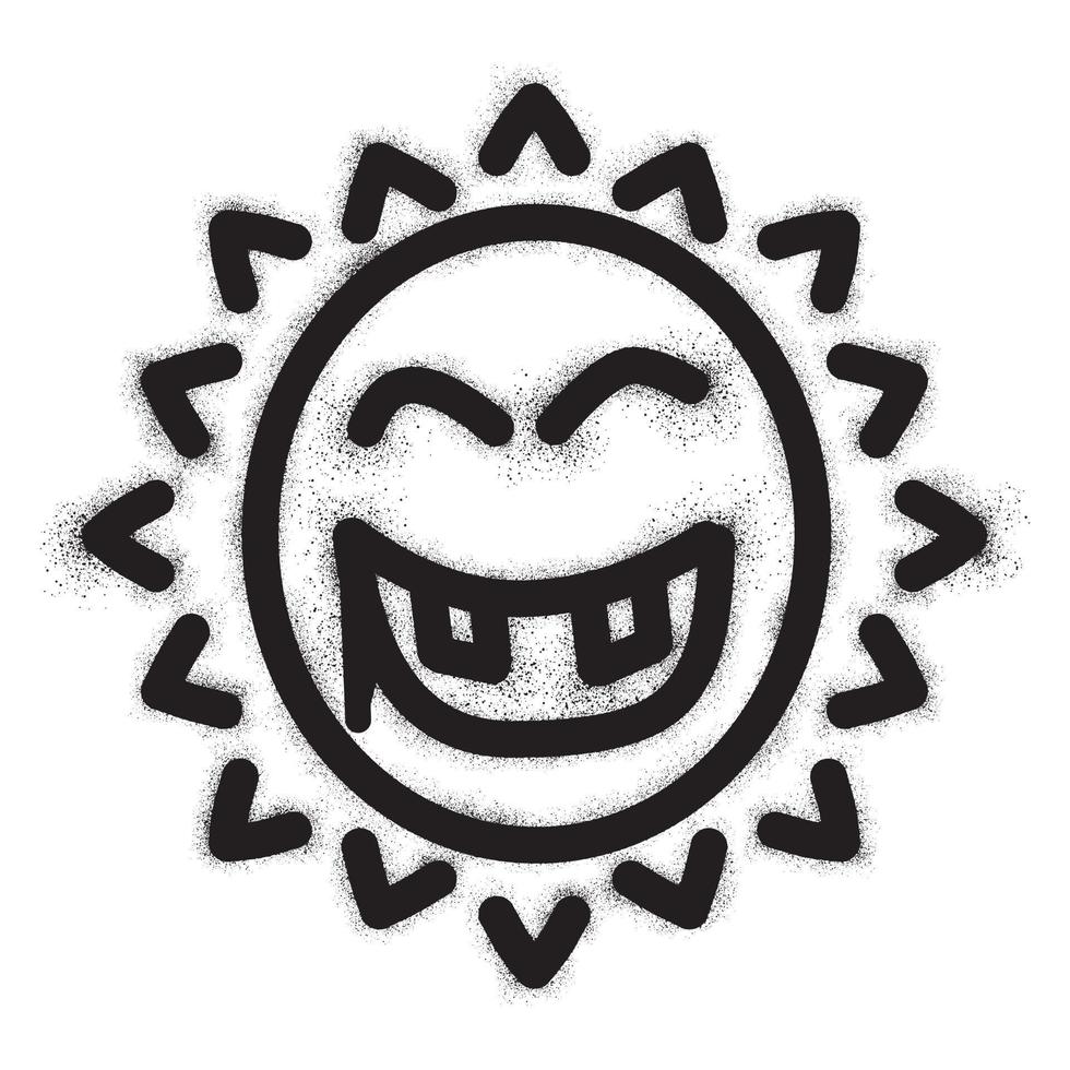 sorridente sole emoticon graffiti con nero spray dipingere vettore