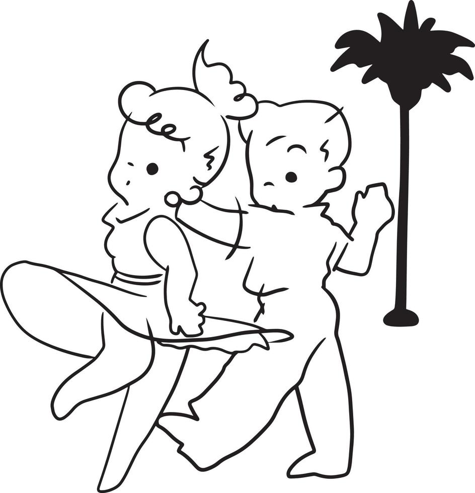cartone animato danza uomo e donna scarabocchio kawaii anime colorazione pagina carino illustrazione disegno clip arte personaggio chibi manga comico vettore
