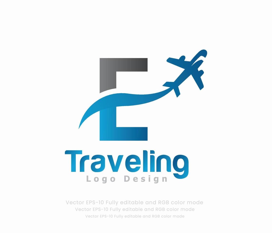 lettera e viaggio logo e aereo logo vettore