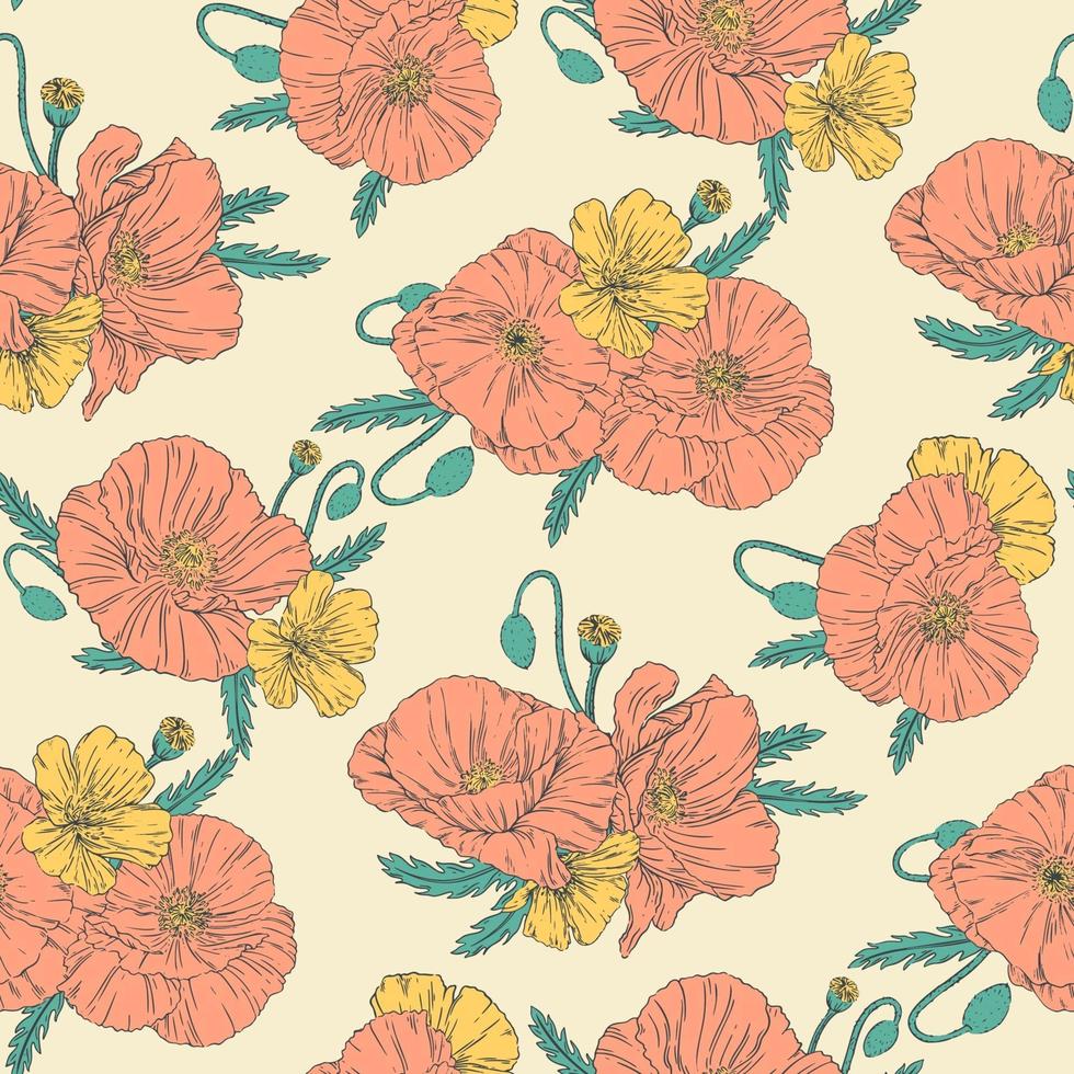 seamless pattern di papaveri vettore