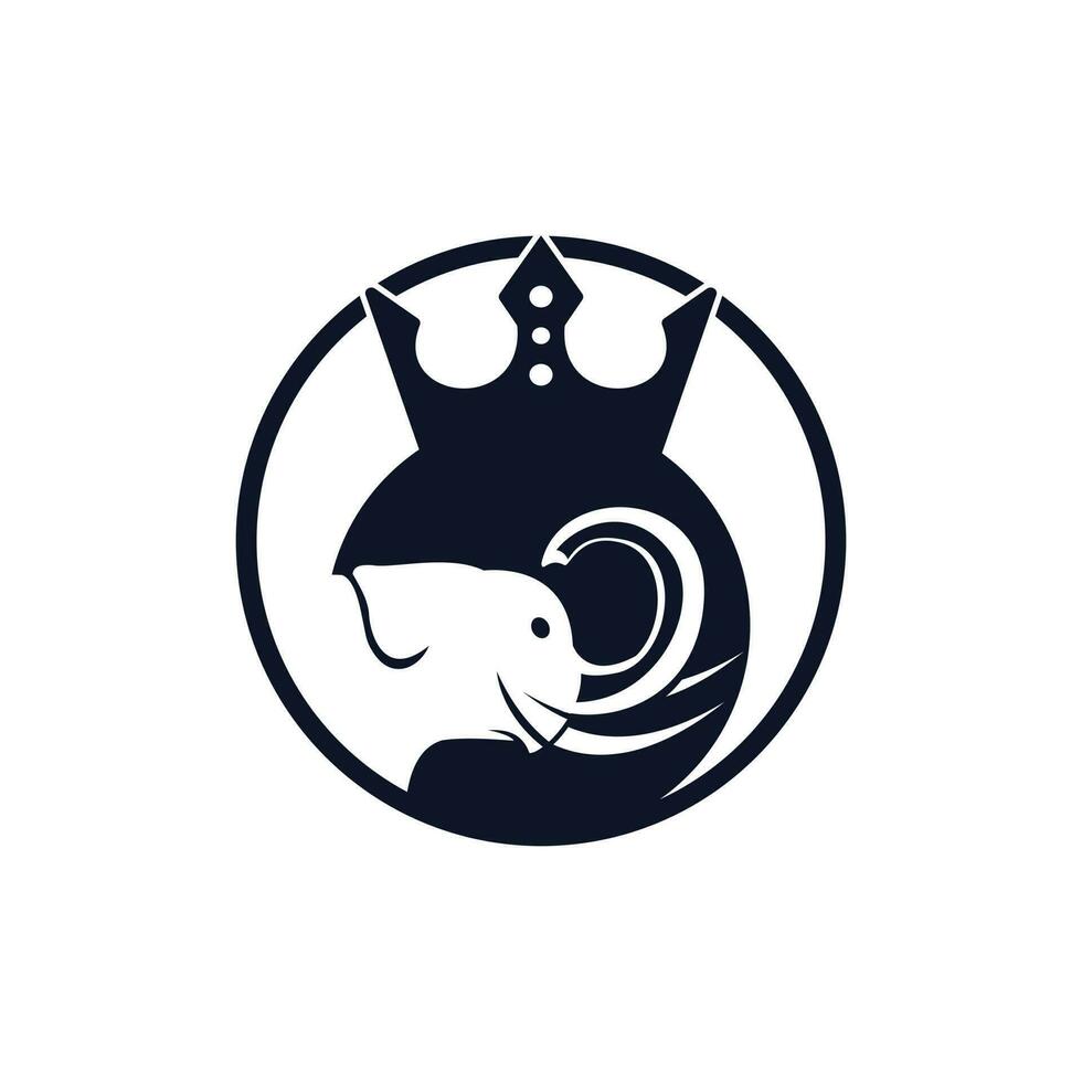 elefante re vettore logo design. elefante con corona icona modello.