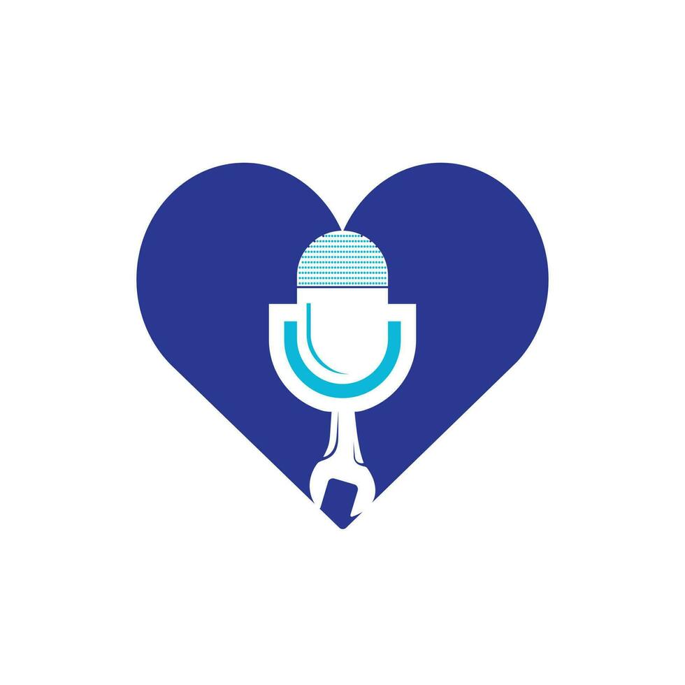riparazione Podcast vettore logo design. chiave inglese e mic icona design.