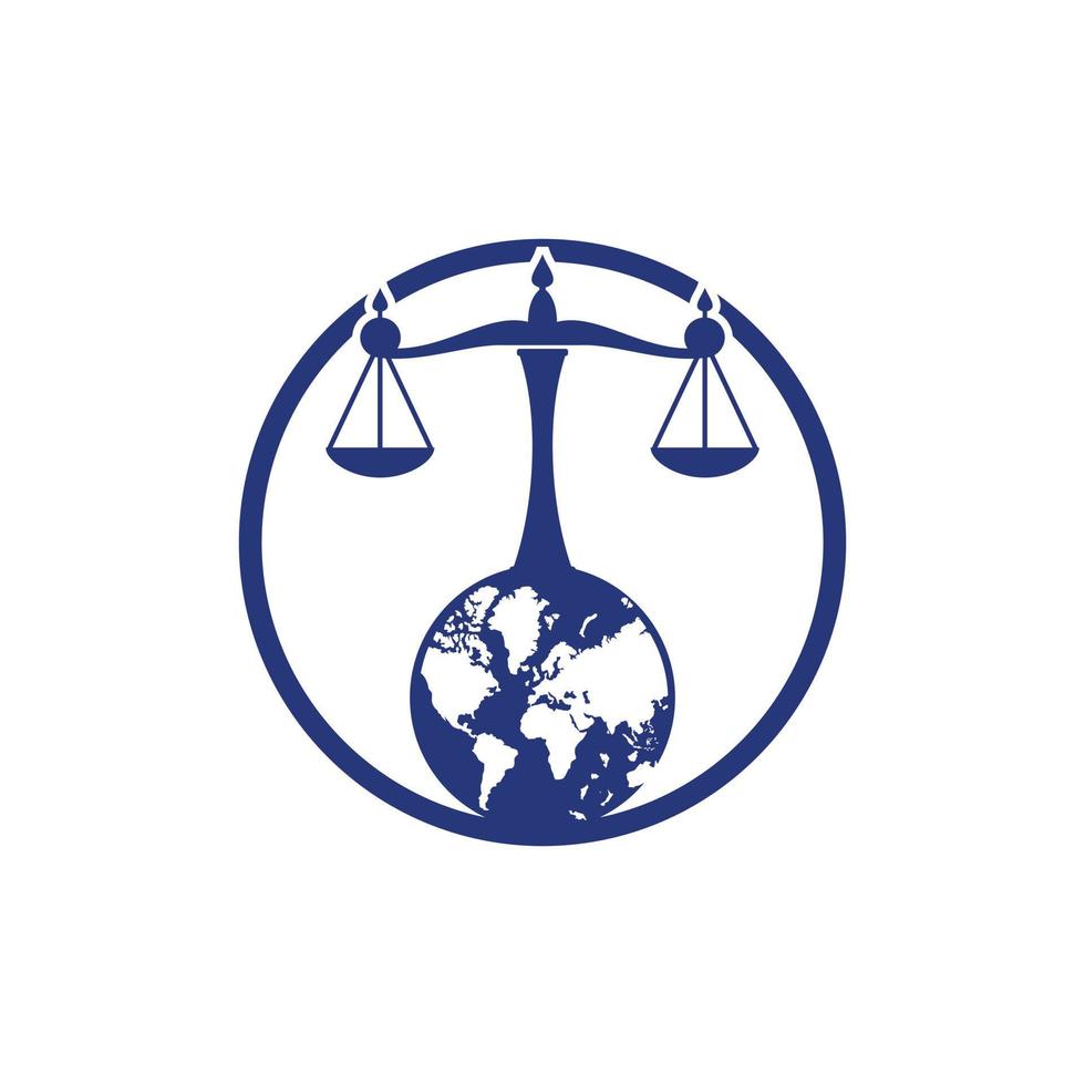 internazionale tribunale e supremo Tribunale logo concetto. bilancia su globo icona design. vettore