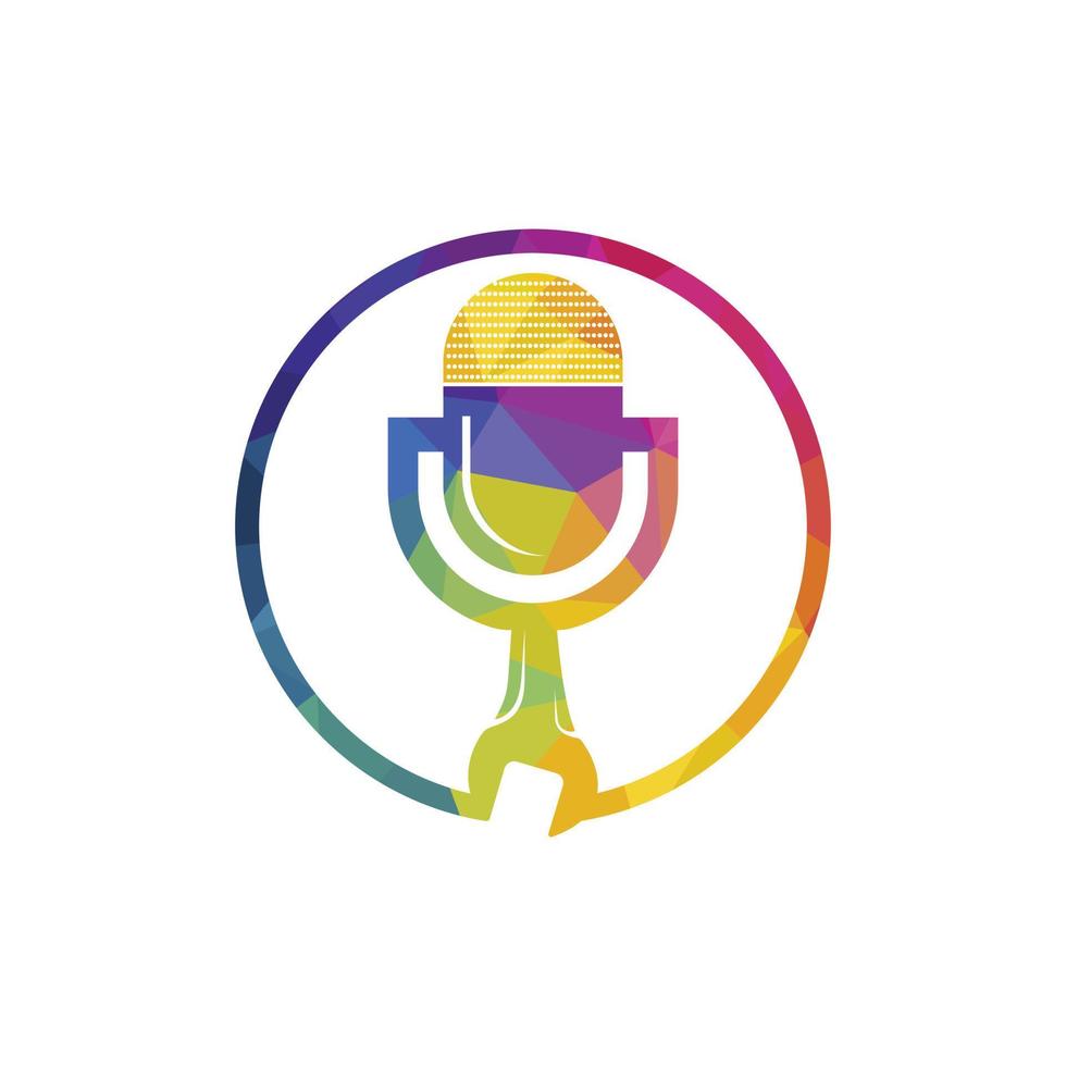 riparazione Podcast vettore logo design. chiave inglese e mic icona design.