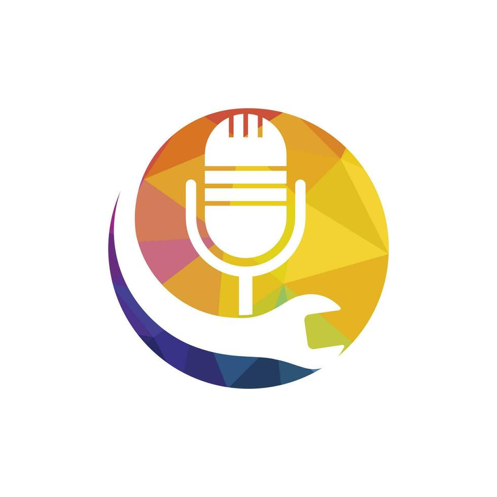 riparazione Podcast vettore logo design. chiave inglese e mic icona design.