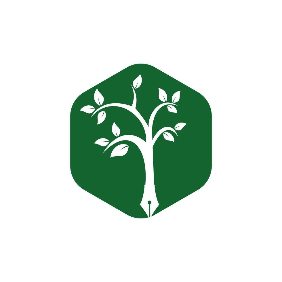 albero penna vettore logo design modello. scrittore e natura logo concetto.