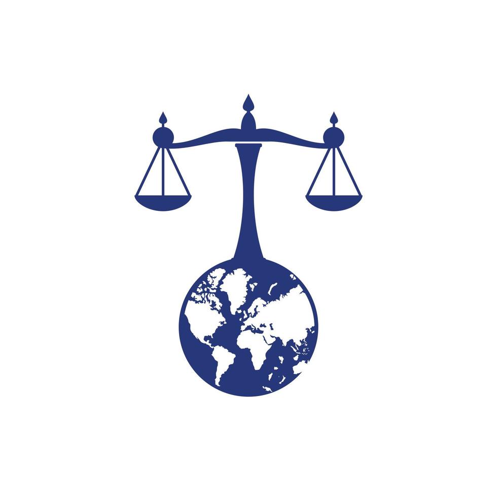 internazionale tribunale e supremo Tribunale logo concetto. bilancia su globo icona design. vettore