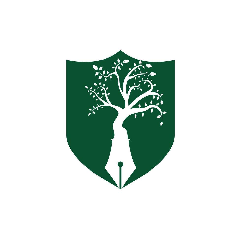 albero penna vettore logo design modello. scrittore e natura logo concetto.