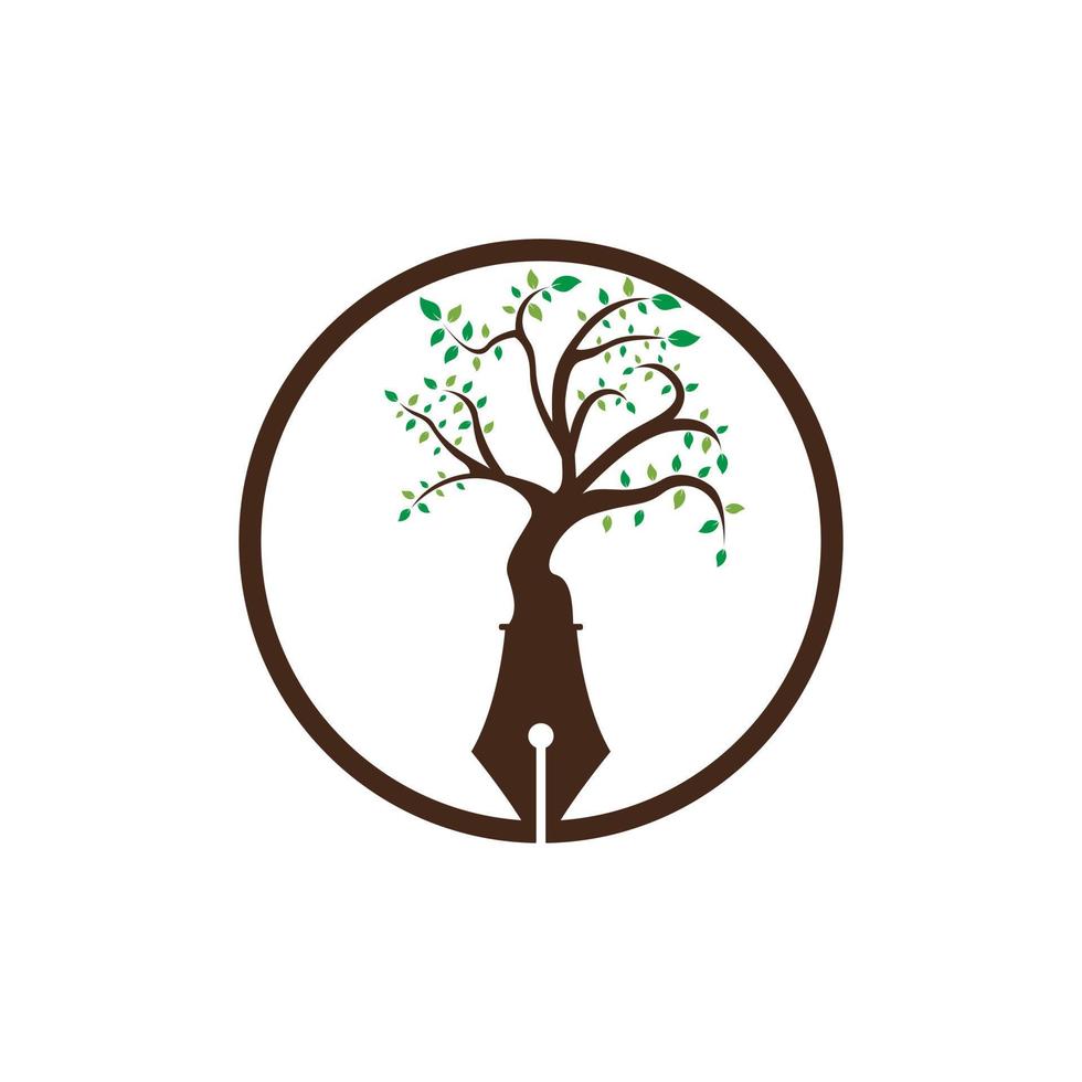 albero penna vettore logo design modello. scrittore e natura logo concetto.