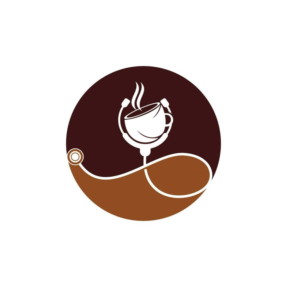 salutare caffè vettore logo design. medici stetoscopio con caffè tazza logo design.