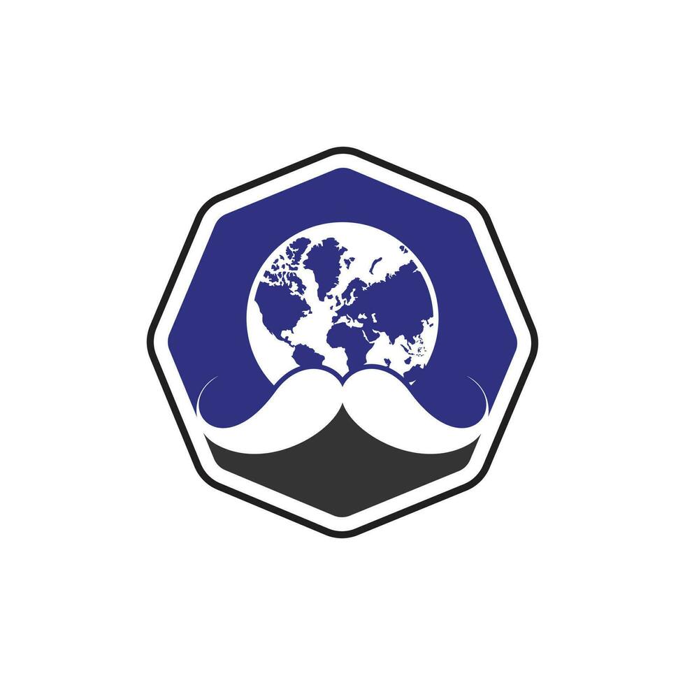 mondo barbiere vettore logo design modello. baffi e globale icona logo design.