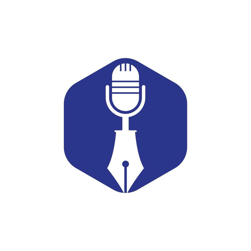 penna microfono conferenza Podcast Radio logo design. formazione scolastica Podcast vettore logo design.