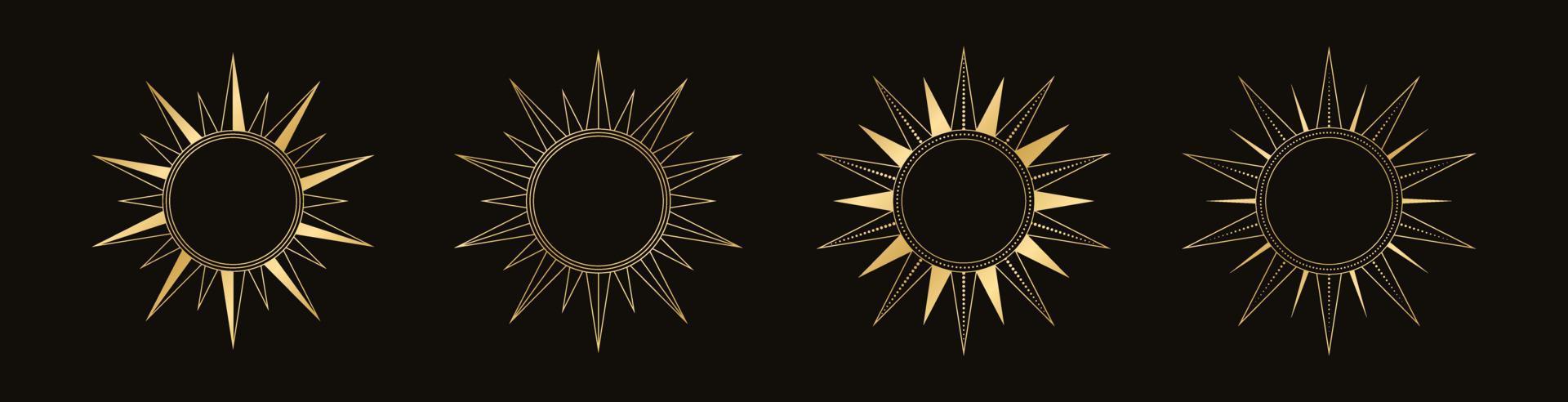 oro celeste sole montatura vettore illustrazione impostare. boemo mistico simbolo. Magia talismano, tribale stile, boho, tatuaggio, arte Stampa, tarocco