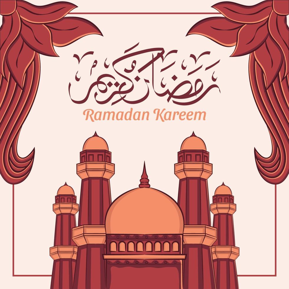 illustrazione disegnata a mano della celebrazione del partito iftar di ramadan kareem. mese sacro islamico 1442 h. vettore