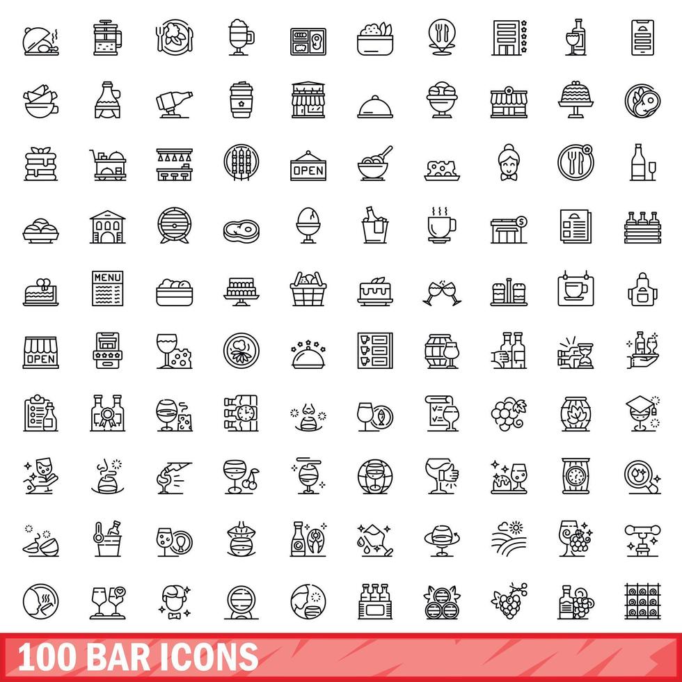 100 bar icone impostare, schema stile vettore