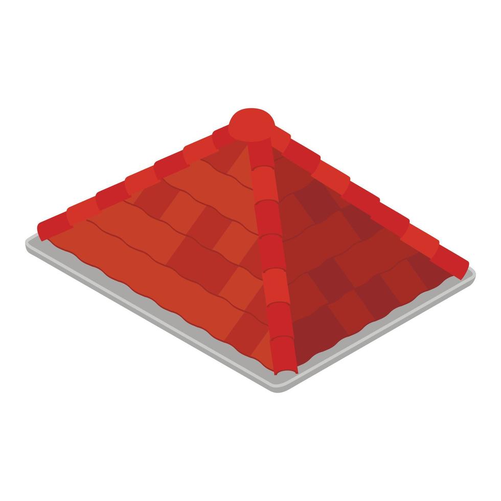 piastrella tetto icona isometrico vettore. vecchio rosso piastrella tetto di Residenziale edificio icona vettore