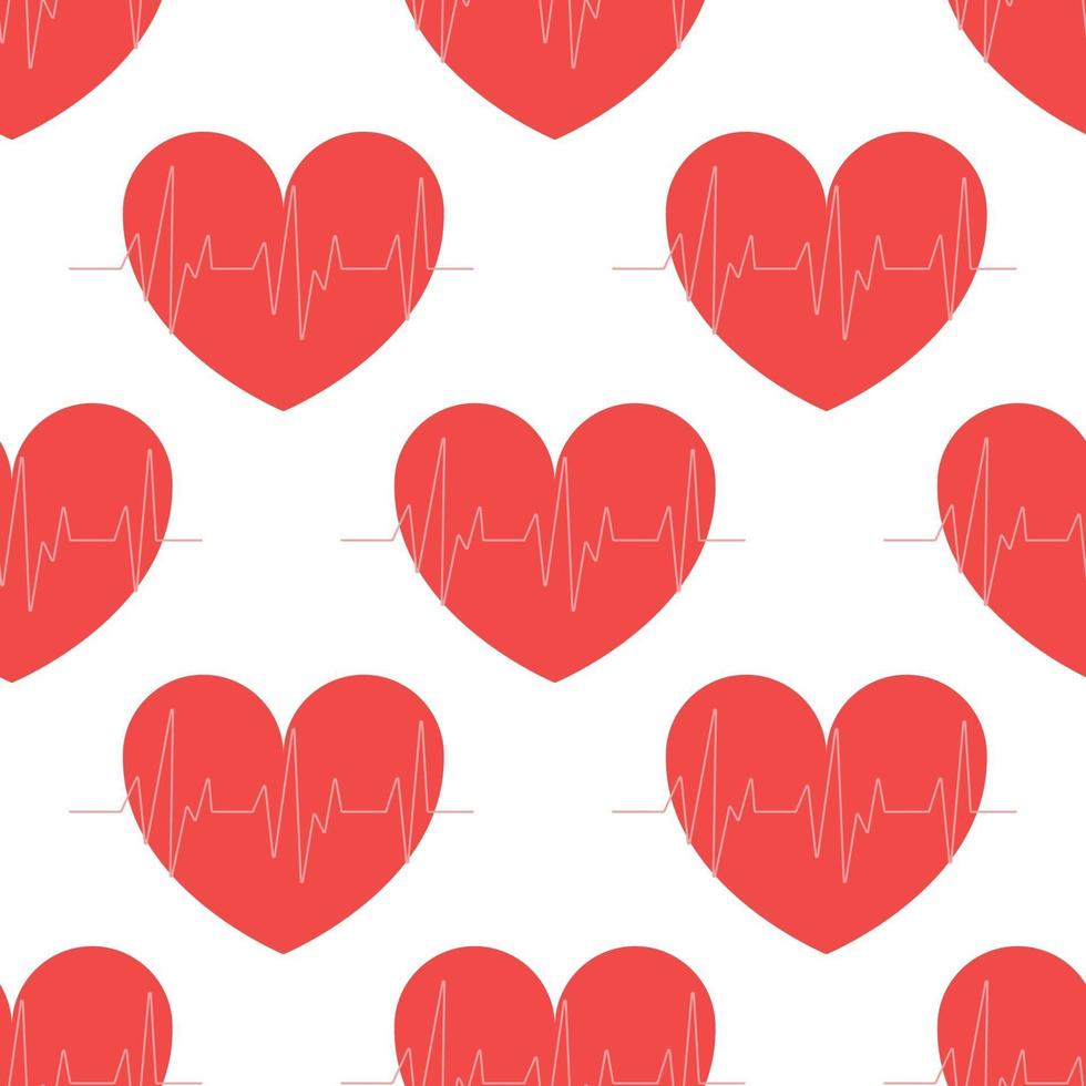 Vector seamless pattern di un cuore su uno sfondo bianco, cardiogramma, battito cardiaco