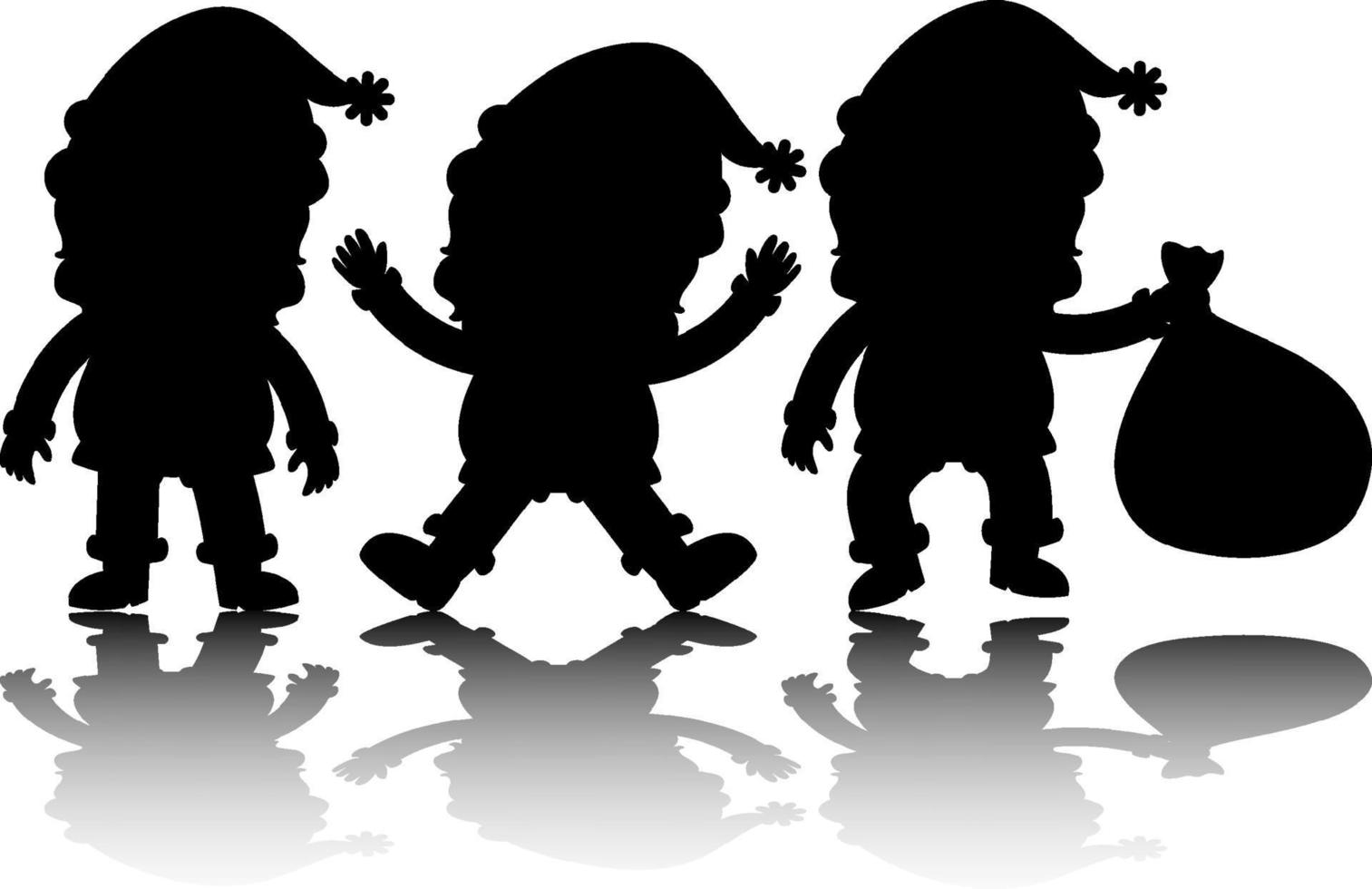 set di silhouette personaggio dei cartoni animati di Babbo Natale con riflesso vettore