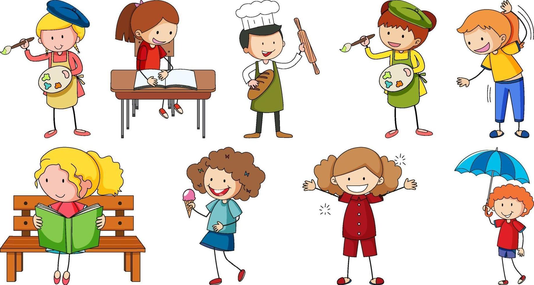 set di diversi doodle bambini personaggio dei cartoni animati vettore