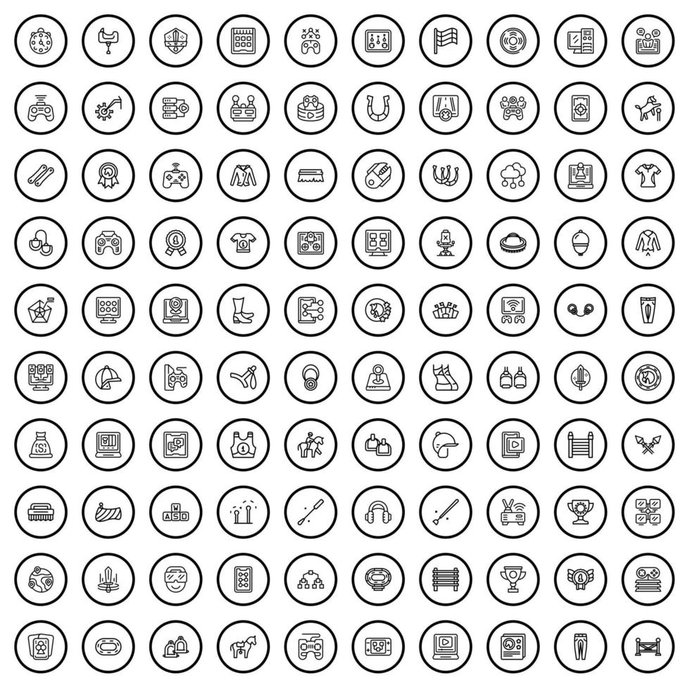 100 icone hobby impostate, stile contorno vettore