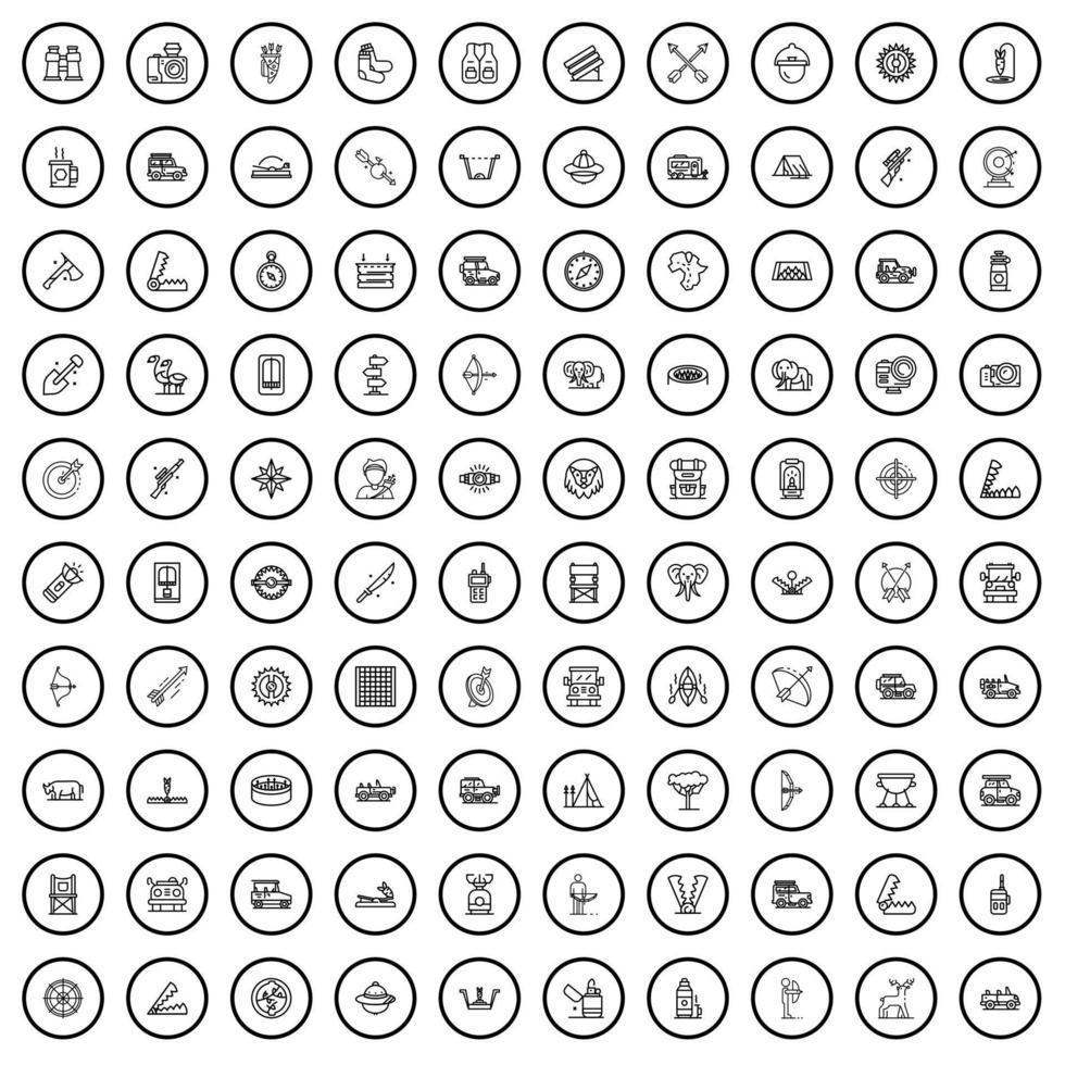 100 a caccia icone impostare, schema stile vettore
