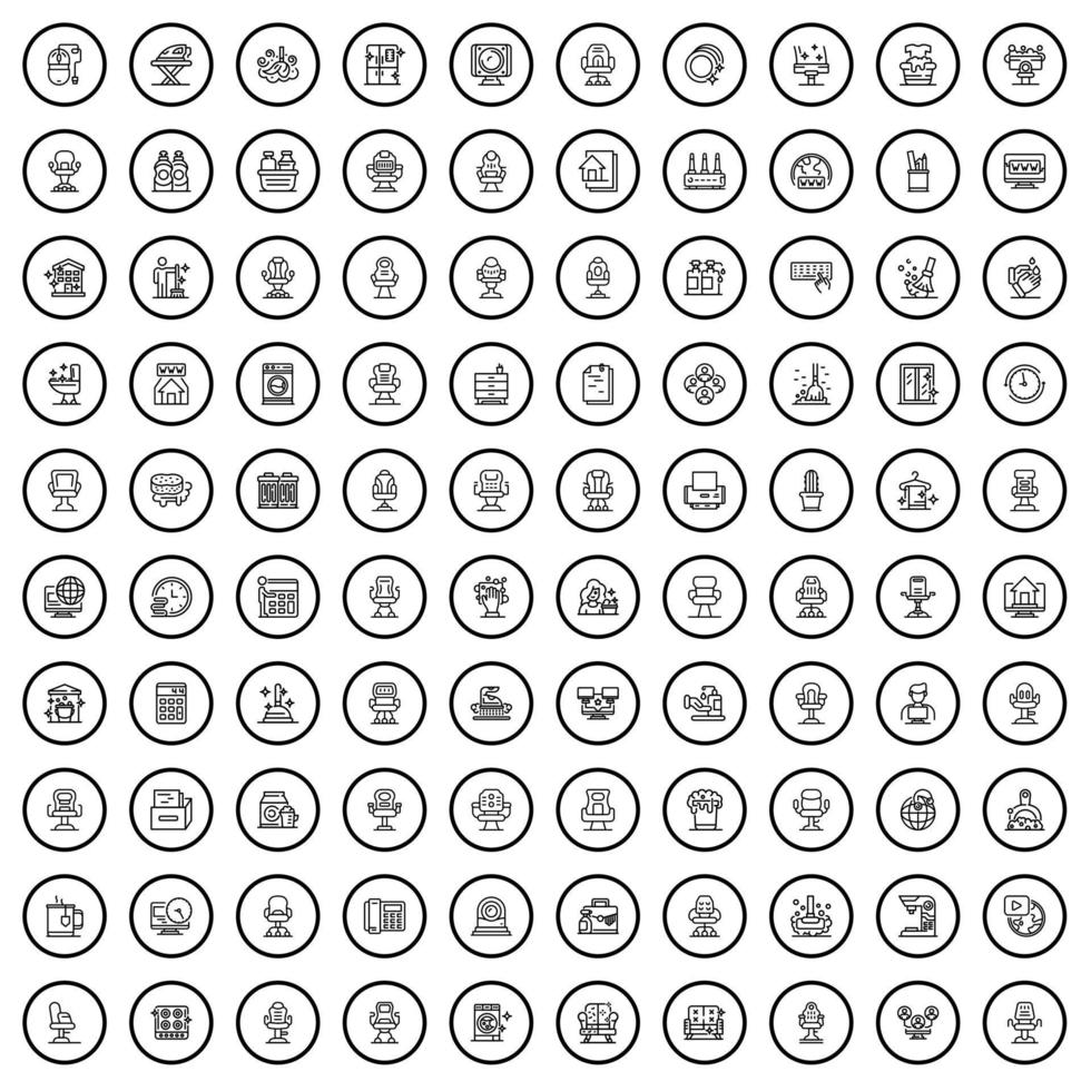 100 icone domestiche impostate, stile contorno vettore