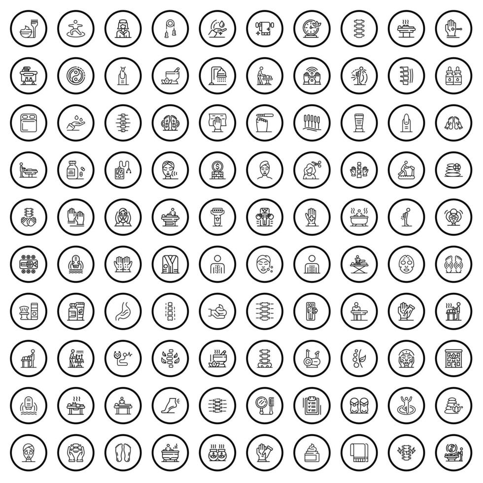 100 massaggio icone impostare, schema stile vettore