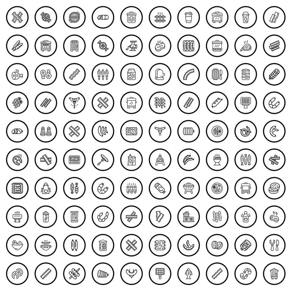 100 carne icone impostare, schema stile vettore