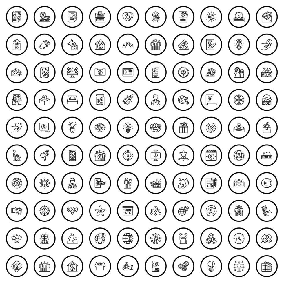 100 filantropia icone impostare, schema stile vettore