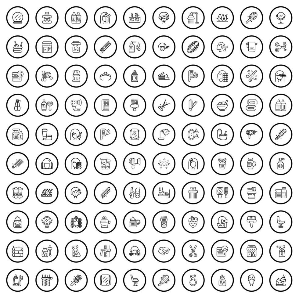 100 barbiere icone impostare, schema stile vettore