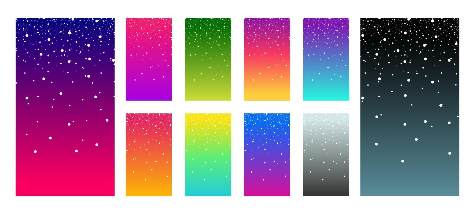 tavolozza di progettazione dell'interfaccia utente di ux di vettore dello schermo moderno gradiente vibrante di colore morbido per il cellulare. sfondo colorato liscio vivente impostato in colori alla moda con fiocco di neve.