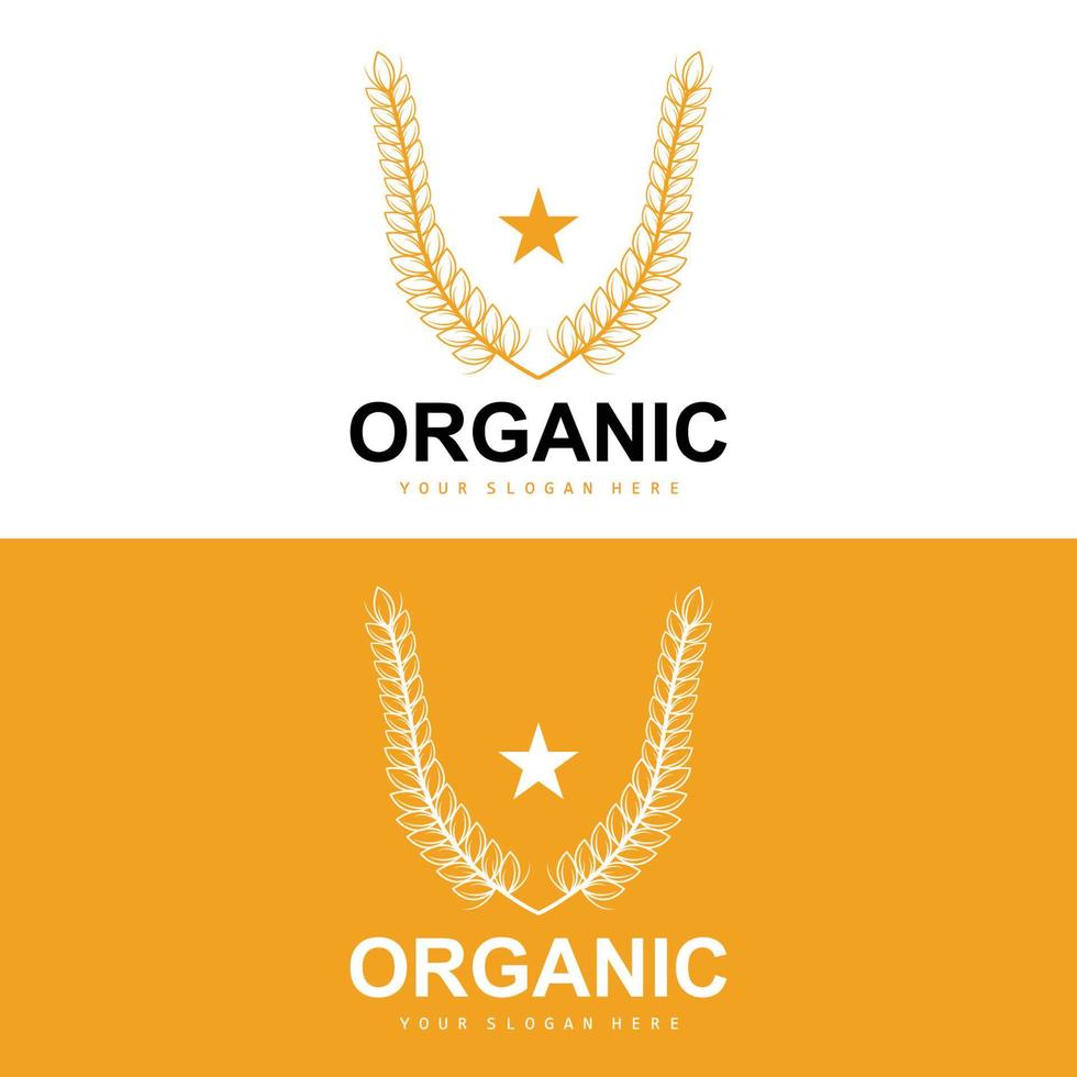 Grano riso logo, agricolo biologico impianti vettore, lusso design d'oro forno ingredienti vettore