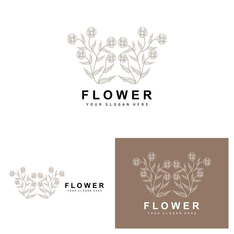 semplice botanico foglia e fiore logo, vettore naturale linea stile, decorazione disegno, striscione, volantino, nozze invito, e Prodotto il branding