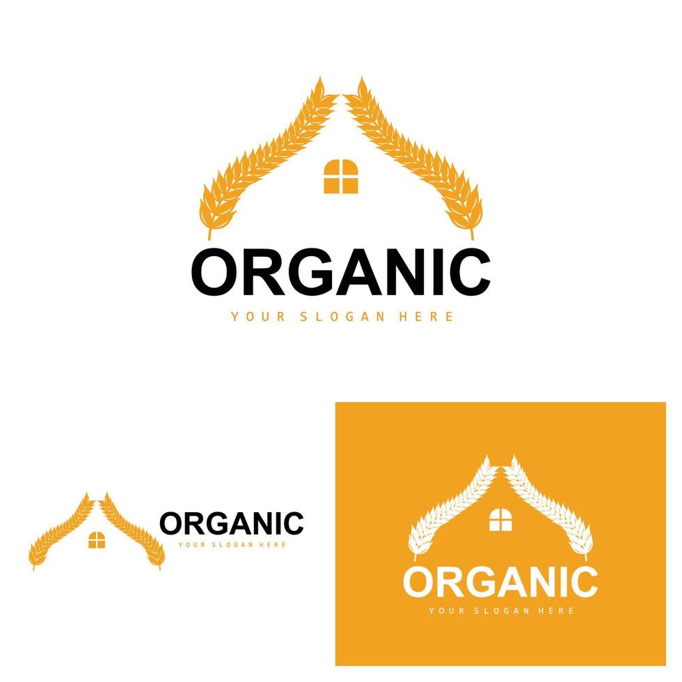 Grano riso logo, agricolo biologico impianti vettore, lusso design d'oro forno ingredienti vettore