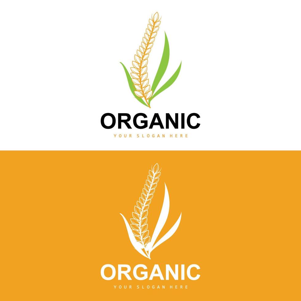 Grano riso logo, agricolo biologico impianti vettore, lusso design d'oro forno ingredienti vettore