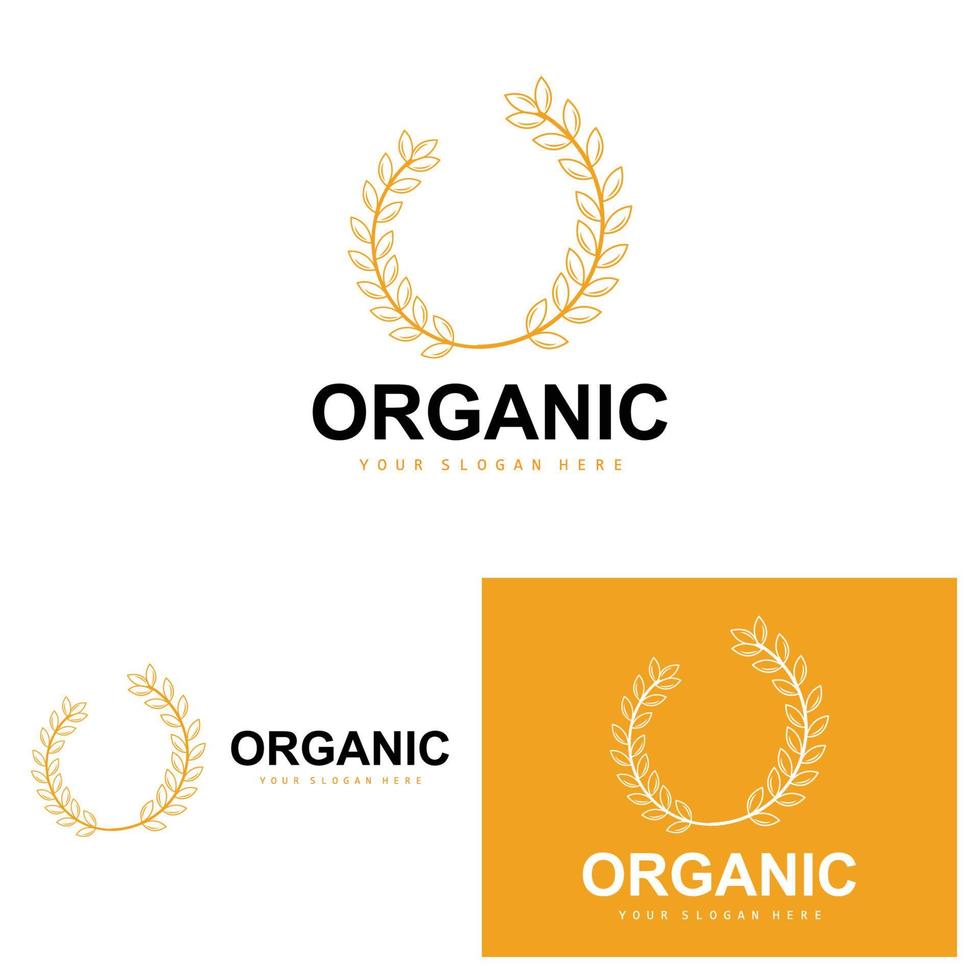 Grano riso logo, agricolo biologico impianti vettore, lusso design d'oro forno ingredienti vettore