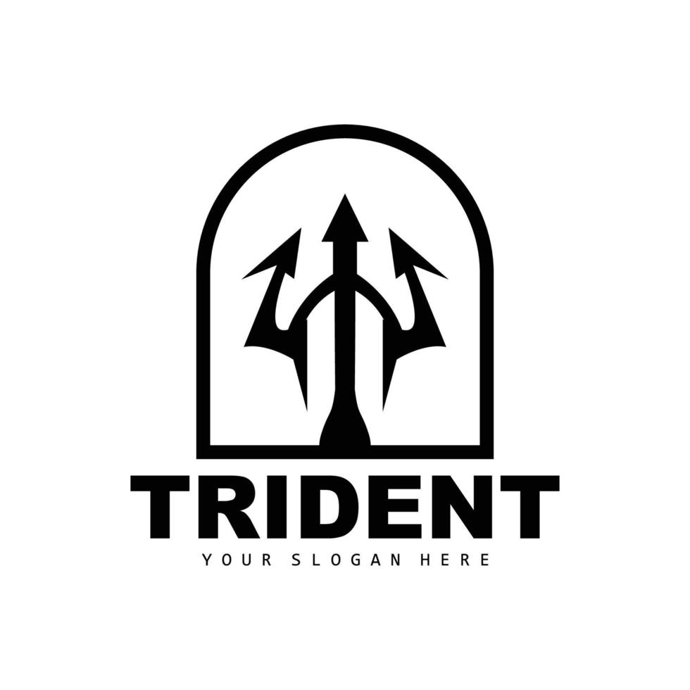 tridente logo, vettore Magia lancia di poseidon Nettuno, tritone re disegno, modello icona marca illustrazione