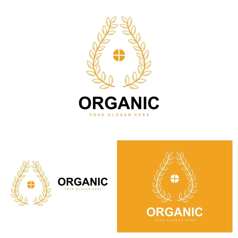 Grano riso logo, agricolo biologico impianti vettore, lusso design d'oro forno ingredienti vettore