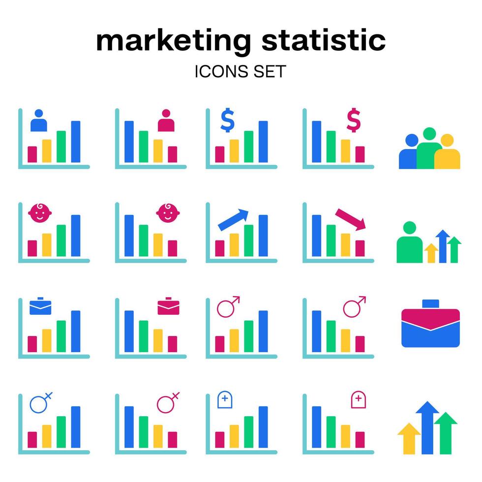 attività commerciale marketing Infografica dati analisi colorato icona collezione impostato fascio design grafico bar percentuale vettore