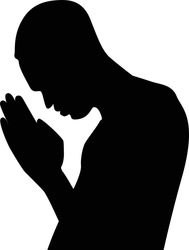 un' silhouette di un' uomo preghiere vettore