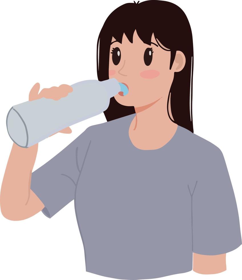 carino donna donne adolescente potabile acqua a partire dal bottiglia salutare vita estetico illustrazione vettore