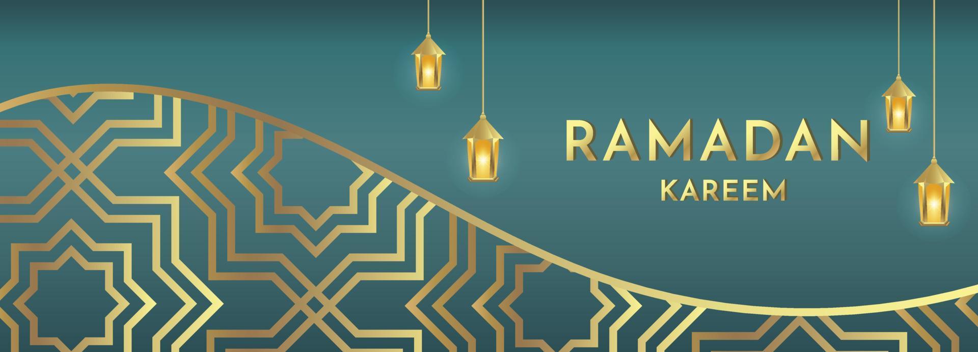 Ramadan kareem bandiera nel oro e verde lusso illustrazione modello vettore