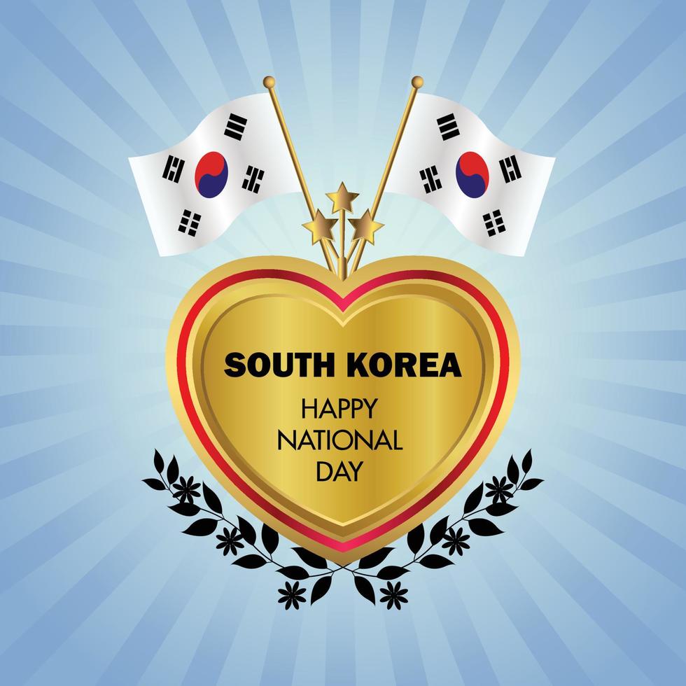 Sud Corea bandiera indipendenza giorno con oro cuore vettore