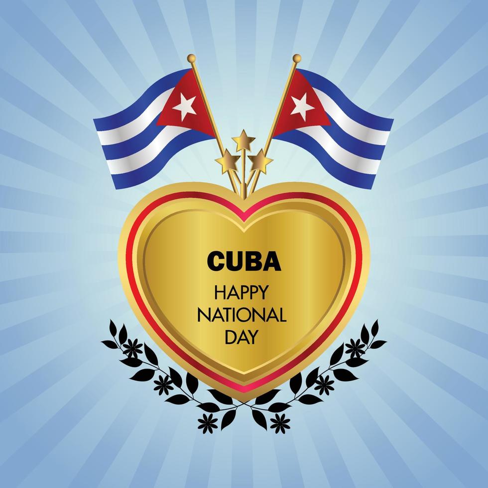 Cuba bandiera indipendenza giorno con oro cuore vettore